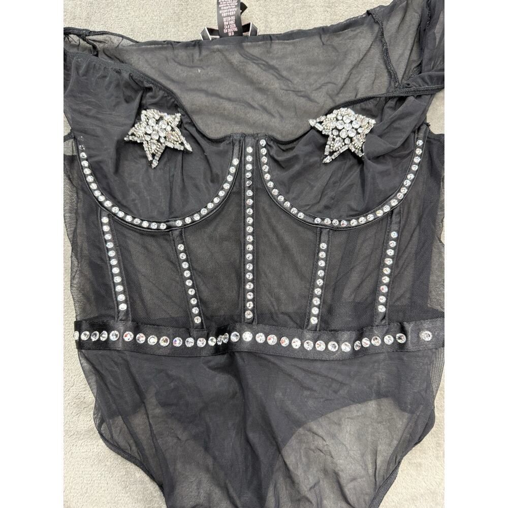 Victoria’s Secret Star Teddy Black Bodysuit Swarovski Rhinestones Medium - Picture 5 of 16